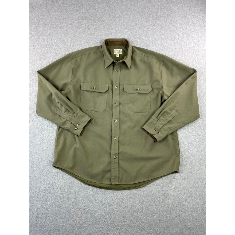 Cabelas Outerwear Shirt Mens XL Green Lined Corduroy Collar Long Sleeve Button